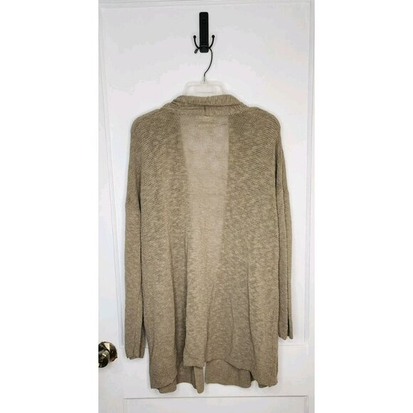 MNG Mango Size Medium Beige Linen Cotton Blend Woven Cardigan Lagenlook - Picture 2 of 4